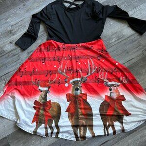 Christmas Skater Reindeer Dress - L  38 Bust 19 across  Hal1